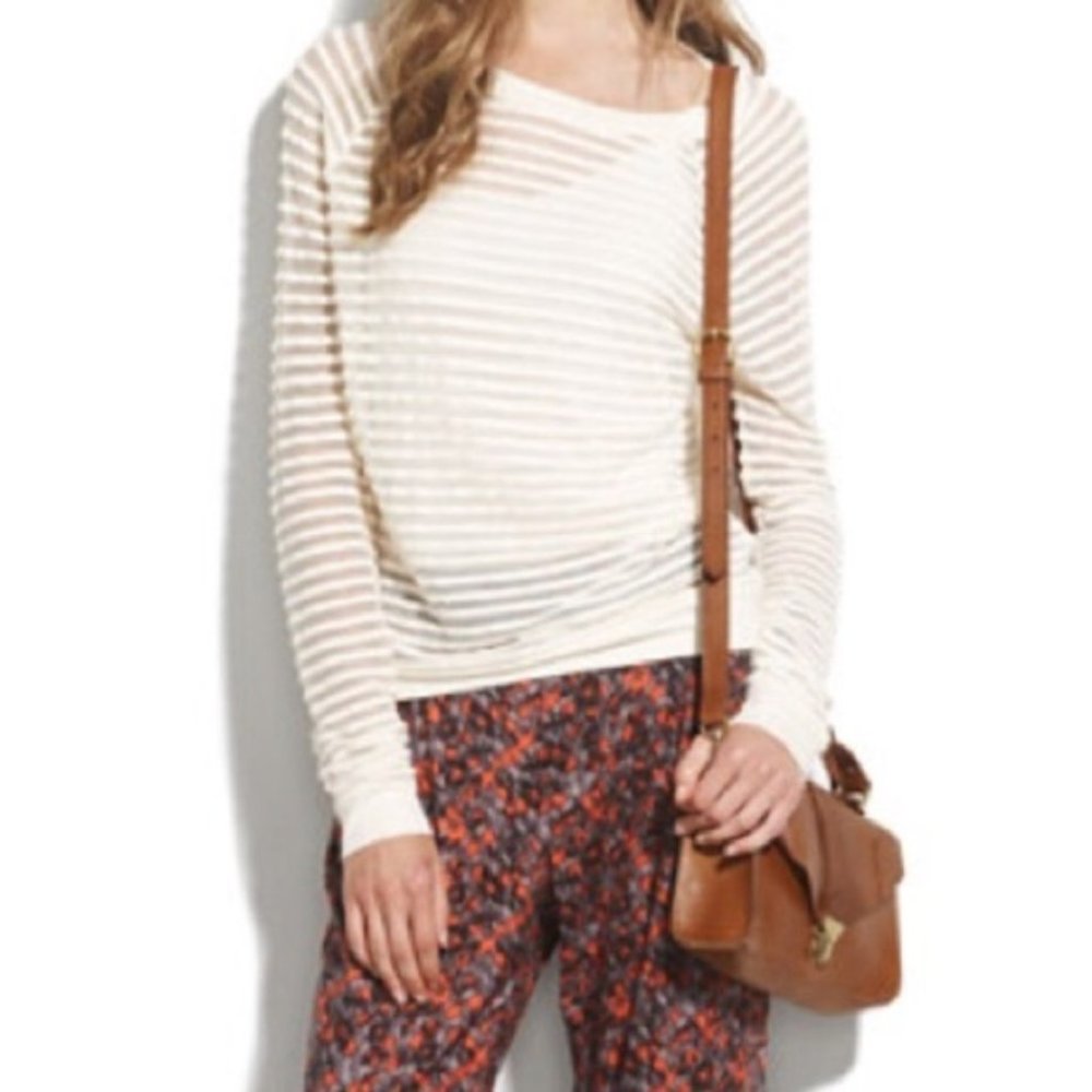 LAST CHANCE - Donating 5/25 Madewell Hi Line Black Textured Sheer Stripe Top - Picture 4 of 4